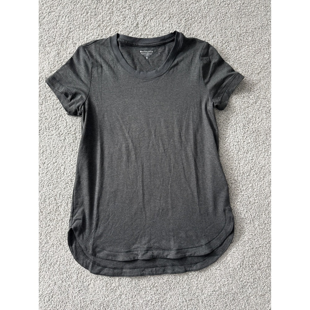 Athleta Charcoal Grey Uptempo Crew Short Sleeve Curved Hem T Shirt Women XS